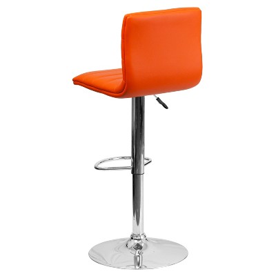 Modern Swivel Orange Vinyl & Chrome Adjustable Barstool