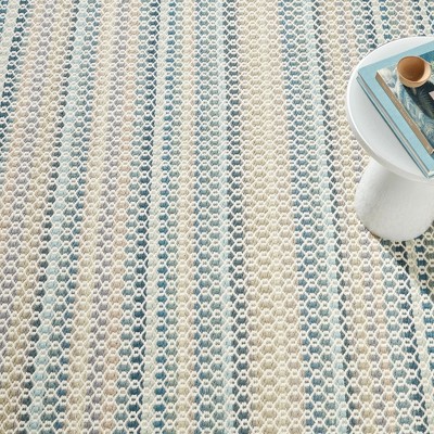 Poppy Blue and Beige Handwoven Wool Stripe Rug, 9' x 12'