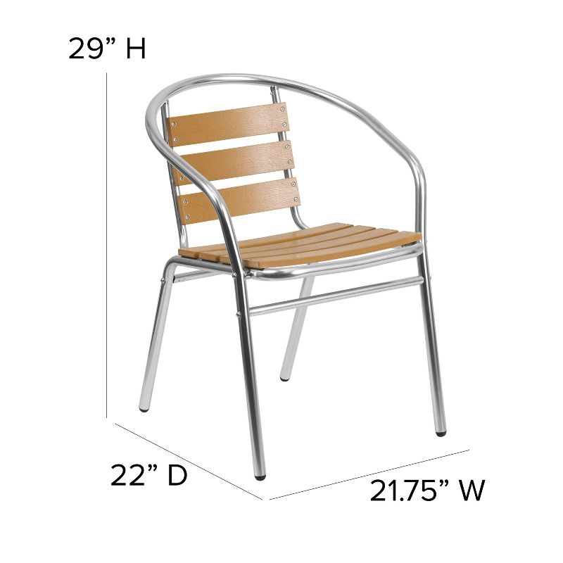 Flash Furniture Commercial Aluminum Indoor-Outdoor Restaurant Stack Chair with Triple Slat Faux Teak Back, 4 of 11