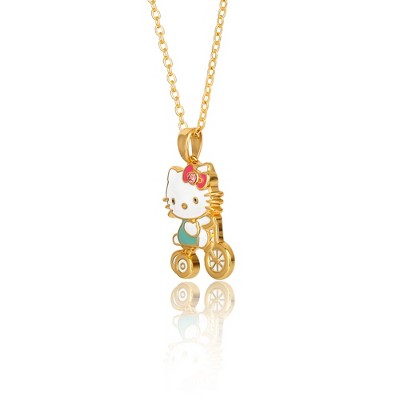 Sanrio Hello Kitty Brass Flash Yellow Gold Plated Bicycle 3-d Pendant 