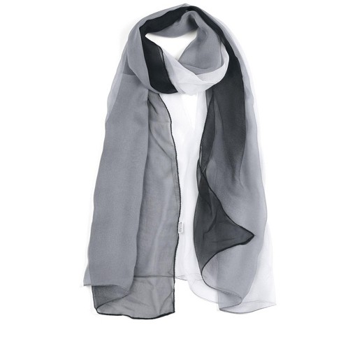 Allegra K Long Chiffon Light Wedding Scarf Silky Gradient Color Party Shawl  Spring Summer Beach Wrap for Women Black White 63x19.6