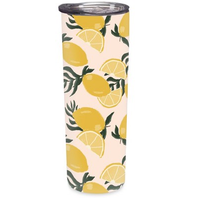 Elanze Designs Lemon Pattern Deep Yellow 20 ounce Stainless Steel Travel Tumbler