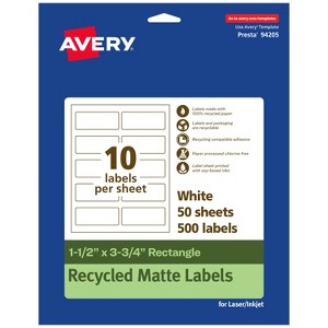 Avery Recycled Matte White Labels,  1-1/2" x 3-3/4" Rectangle - 1 of 4