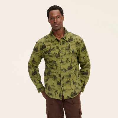 Adult Long Sleeve Toile Print Flannel Button-Down Shirt - Wo