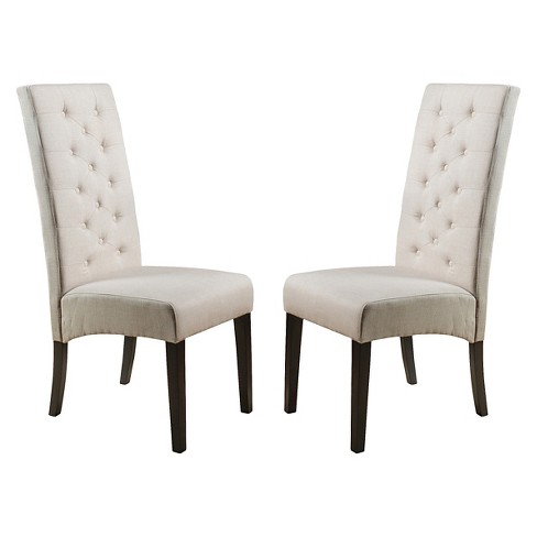 Set Of 2 Linden Tall Back Natural Fabric Dining Chairs Natural