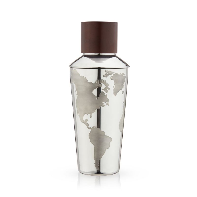 Viski Globe Stainless Steel Cocktail Shaker with Etched Map and Compass - Drink Mixers for Cocktails & Bar Shaker - 32 Oz, Silver, 6 of 11