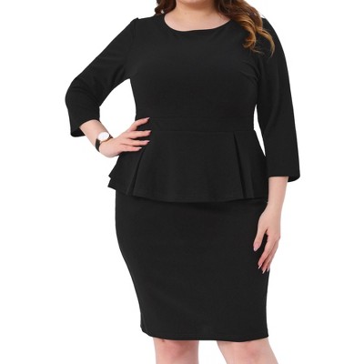 Agnes Orinda Women's Plus Size 2 Piece Pencil Skirt and Crew Neck 3/4 Sleeve Peplum Top Office Business Work Set