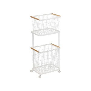Yamazaki Home - Rolling Laundry Cart + Wire Baskets (38" H) - Steel + Wood - 1 of 1