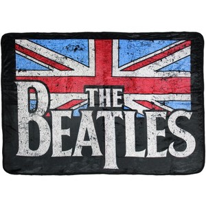 The Beatles Flag Distressed Print Soft Plush Fleece Throw Blanket 45" x 60" Black - 1 of 4