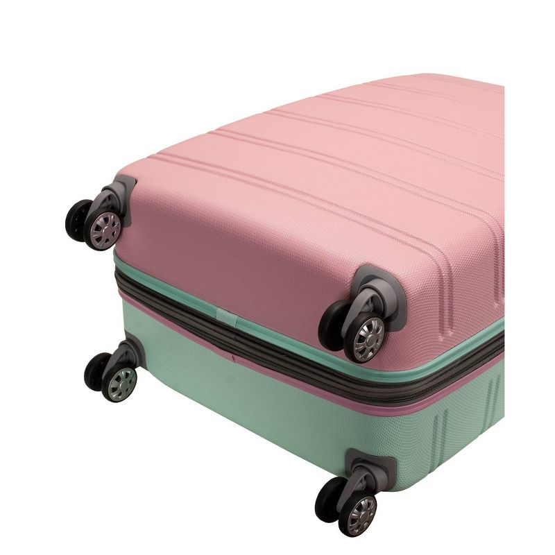 Rockland Melbourne 3pc Expandable ABS Hardside Checked Spinner Luggage Set - Pink/Mint, 6 of 7