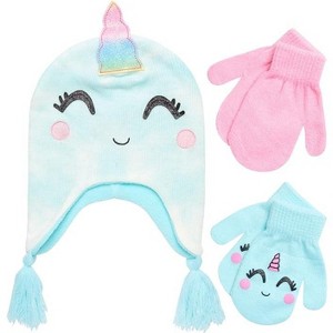 Girls Critter Caticorn Winter Hat and 2 Pair Gloves or Mittens, Kids Ages 2-7 - 1 of 4