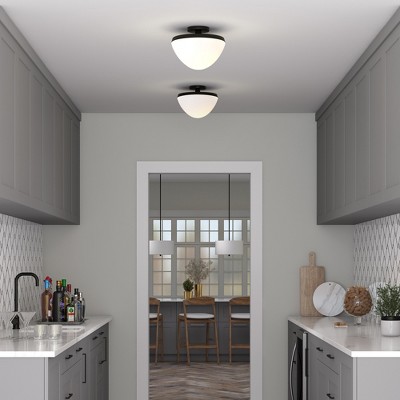 Modern Art Deco 12" Matte Black Semi Flush Mount with Glass Shade
