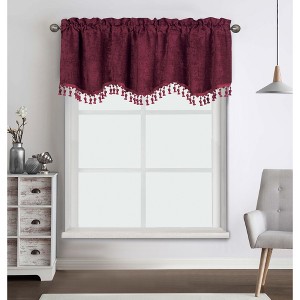 Kate Aurora Rod Pocket Luxurious Chenille Oversized Window Valance With A Beaded Tasseled Trim - 1 of 1