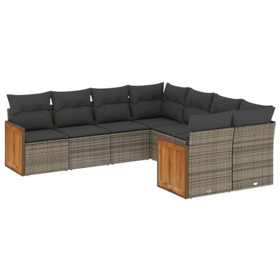 vidaXL 8 Piece Patio Sofa Set with Cushions Black Poly Rattan - Gray and Dark Gray
