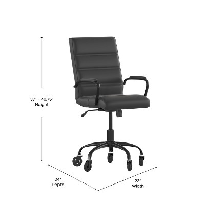 Black LeatherSoft Mid-Back Executive Swivel Office Chair with Fixed Arms