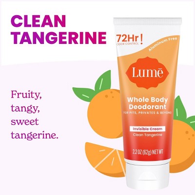 Lume Whole Body Women's Invisible Cream Tube Deodorant Clean Tangerine Scent 2 pack