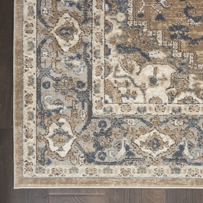 Beige & Grey Synthetic 45.67" Round Area Rug with Stain-Resistant Finish