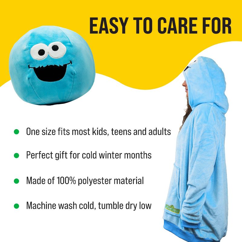 Plushible Sesame Street Cookie Monster Adult Snugible Blanket Hoodie & Pillow, 6 of 8