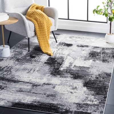 Jasper Black and Ivory Abstract Square Synthetic Rug