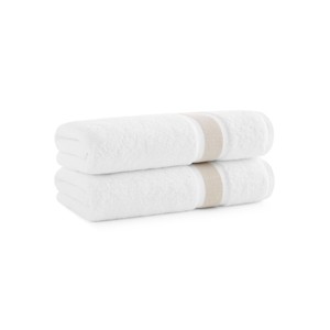 Aston & Arden Aegean Eco-Friendly Bath Towels (2-Pack), 30x60, Recycled Cotton Bathroom Towel, White with Striped Dobby - 1 of 4