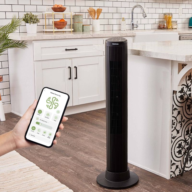 Holmes 40&#34; Wi-Fi Smart Connect Digital Oscillating 3 Speed Tower Fan with Remote Control Black, 4 of 9