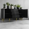 Sideboard Buffet Cabinet with Geometric Line Doors, 3 Central Drawers, 2 Storage Cabinets, Conical Metal Legs, Cabinet for Kitchen, Dining Room - 4 of 4