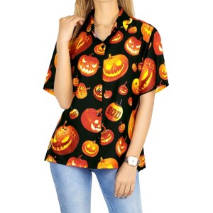 LA LEELA Women's Hawaiian Blouse Dress Short Sleeve Vintage Shirt Halloween Costumes Pirate Shirts Button Down Summer Tops for Women - 1 of 4