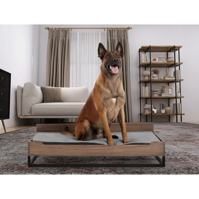 Large Elevated Wooden Pet Bed with Water-Resistant Mattress