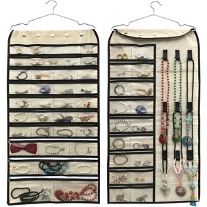 80-Pocket Hanging Jewelry Organizer, Beige Accessories Storage Bag for Earrings and Necklaces - 1 of 4