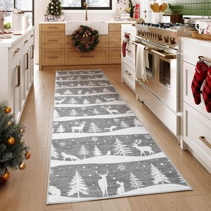 Acekool Area Rug for Living Room, Holiday Themed Non Slip Washable Low Pile Rug, Easy Clean, Soft Home Decor with Tree and Reindeer Pattern - 1 of 4