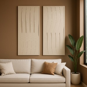 Decorative Dimensional Plaster Wall Art for Home Decor - Modern Canvas Wall Art for Dining, Bedroom, or Living Room Decor - Set of 2, 59", White - 1 of 4