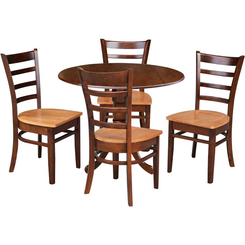International Concepts 42 in Dual Drop Leaf Dining Table with 4 Ladder Back Dining Chairs - 5 Piece Dining Set, 1 of 2