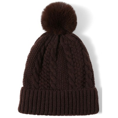 Women's Solid Color 100% Acrylic Cable Knit Hat with pom And Fleece Lining