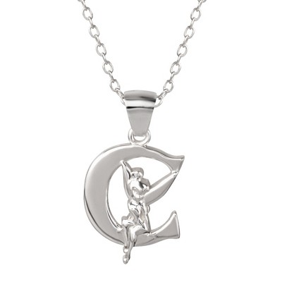Disney Tinkerbell C Initial Silver Pendant Necklace