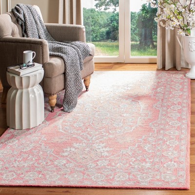 Hand-Tufted Pink and Ivory Wool Rectangular Accent Rug