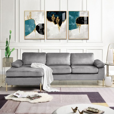 NicBex Couches for Living Room Sectional L-shaped Sofa Couches Velvet Comfy Upholstered Sofa with Chaise