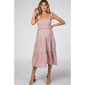 Pinkblush Mauve Bow Strap Tiered Maternity Midi Dress - 1 of 4
