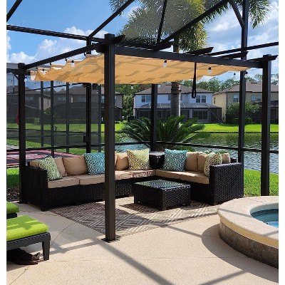 PURPLE LEAF Outdoor Metal Pergola with Retractable Canopy Patio Shade Cover for Garden Pool Yard Brown Aluminum Frame