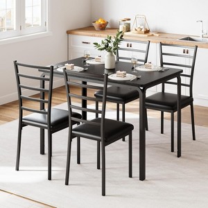 Glass Dining Table Set w/ 4 PU Chairs, Compact Rectangular Table for Small Spaces, Metal Frame, Black - 1 of 4