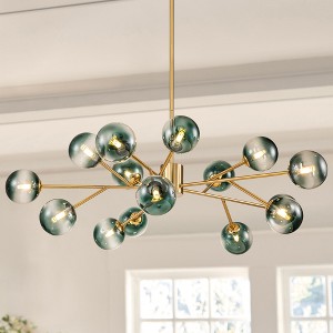 Rennnsan Tessora 40" W 15 -Light Dimmable Mid-Century Sputnik Chandelier in Black & Brass - 1 of 4