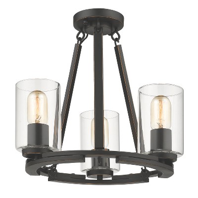 Golden Lighting Monroe 3-Light Semi-flush in Matte Black with Gold Highlights and Clear Glass