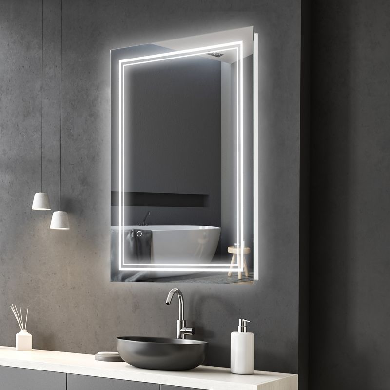 kleankin 32" x 24" LED Bathroom Mirror, Lighted Vanity Mirror, Wall Mounted with Smart Touch, Horizontally and Vertically, Waterproof, Plug-in, Silver, 3 of 9