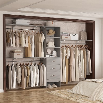 Aheaplus 120'' Adjustable Closet Organizer, Large Closet System with Storage Drawers and Hanging Rods