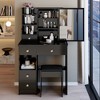 VYNXARIA 29.2" Small Size Left Drawer Desktop Vanity Table&Cushioned Stool,Extra Large Right sliding mirror,Suitable For Small Space,Black - 2 of 4