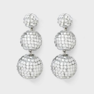 New Years Disco Ball Drop Earrings - Silver - 1 of 2