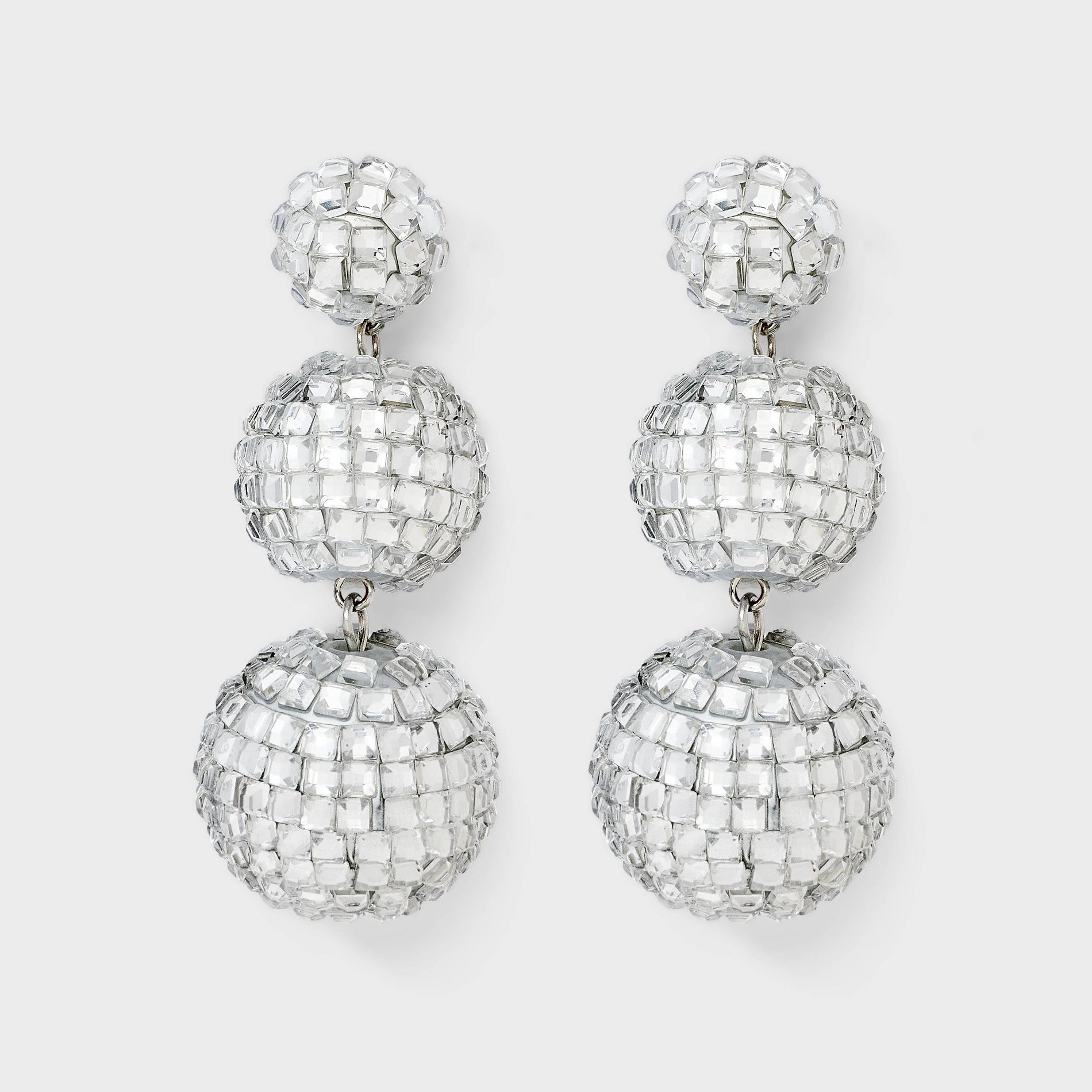 New Years Disco Ball Drop Earrings - Silver