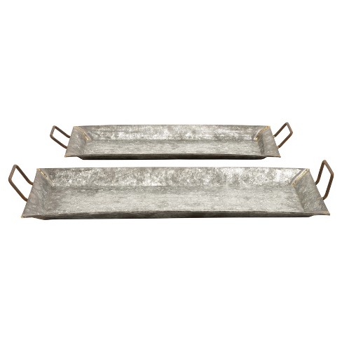 Park Hill Cafe Collection Galvanized Metal Rectangle Serving Tray, Set of 2