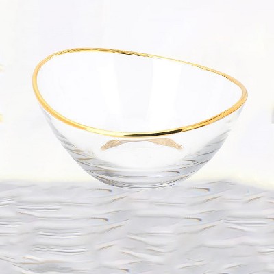 Elegant Clear Glass Serving Bowl with Gold Rim