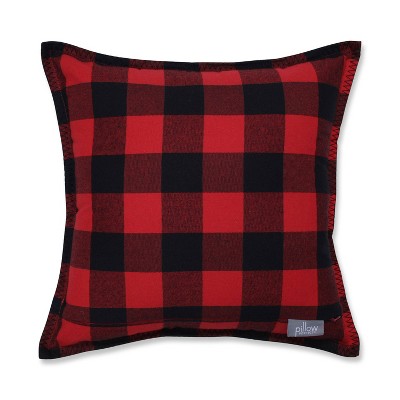 Red and Black Buffalo Plaid Faux Fur Monogram Throw Pillow