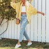 Women's Long Sleeve Fall Casual Retro Street Style Denim Jacket Lapel Collar Button Down Oversize Shirt Outwear with Pockets - 3 of 4